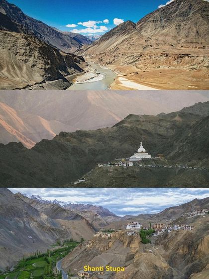 The mystical mountains of Ladakh. From the Shanti Stupa offering panoramic views to ancient monasteries perched on cliffs, the landscape is filled with history and spirituality.