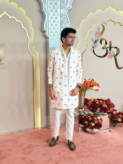 A shot of me in traditional Indian attire for a wedding event, featured in Manifest. I always dress to respect the occasion.