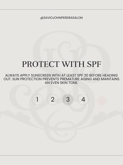 Tip 3: Protect with SPF. Always apply sunscreen with at least SPF 30 before you head out. This is the best way to prevent premature aging and maintain an even skin tone.