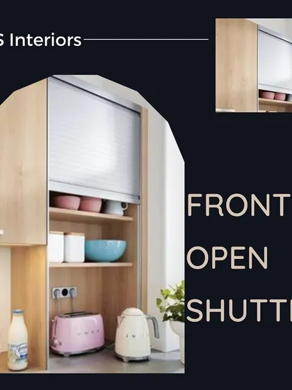 A rolling shutter, also known as an appliance garage. This is an excellent way to hide small appliances like toasters and coffee makers, keeping your countertop free of clutter.