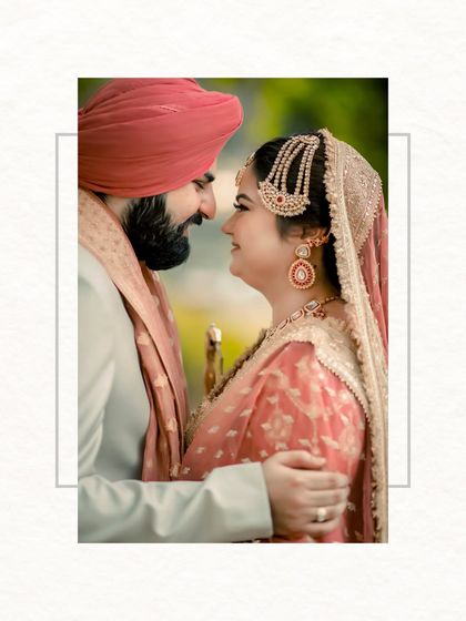 An intimate close-up of Ishita and Dipender, their foreheads touching, capturing a moment of quiet connection after their Anand Karaj.