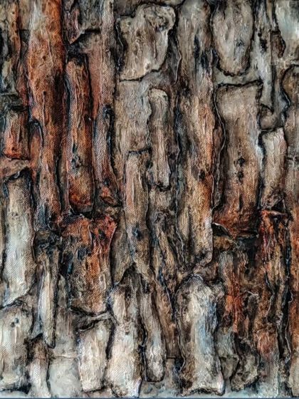 I call this series "Rooted in Strength." This artwork is a tribute to the mighty tree trunk, with its rugged ridges and grooves telling a story of resilience. It reminds me that we too can weather life's storms and stand tall, firm in our roots.