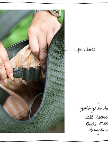 A look at the pen loops inside the All Woven Twill Moss Sunaina, a thoughtful detail for the organized individual.