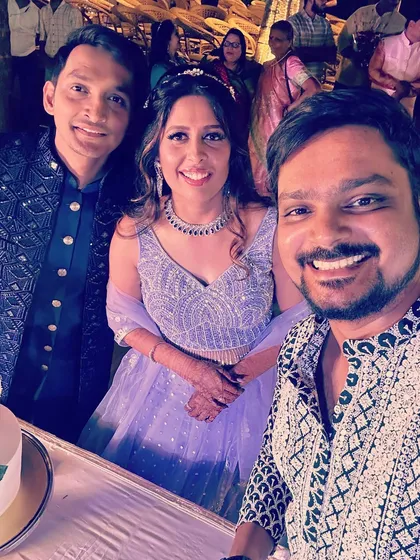 A selfie with a wonderful couple after their engagement ceremony. Their Bollywood-style love story was a joy to share, and I love connecting with my clients on a personal level.