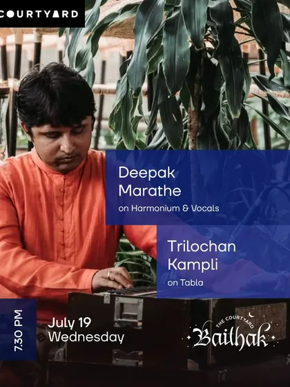 A poster for a monsoon baithak with Deepak Marathe.