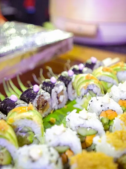A beautiful spread of assorted sushi rolls, demonstrating the variety and creativity of our Japanese culinary offerings.