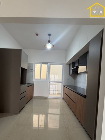 A wide view of a galley kitchen layout, demonstrating how we maximize counter space and storage in a compact footprint.