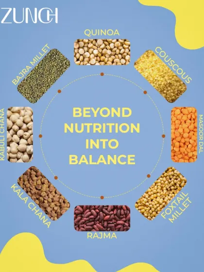 We go beyond basic nutrition and into balance by using a variety of powerful grains and legumes like quinoa, bajra millet, couscous, and different types of chana and dal.
