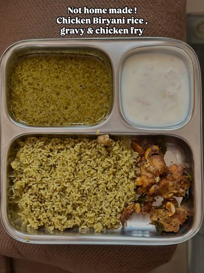 This plate shows a meal ordered from a restaurant: chicken biryani with gravy and chicken fry. Even when eating out, I aim for balance, though it's okay to indulge occasionally.