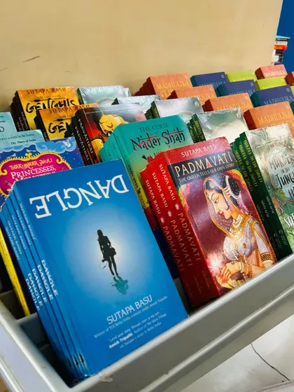 A beautiful display of books by authors Sutapa Basu and Madhulika Liddle at our Oxford Bookstore event. We ensure your work is showcased professionally and attractively.