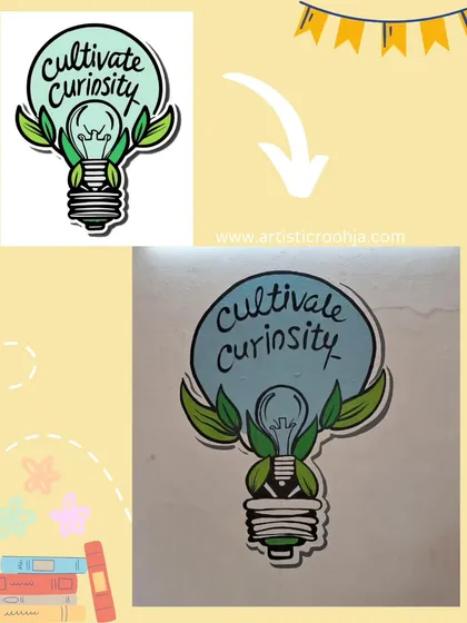A lightbulb mural with the phrase "Cultivate Curiosity," encouraging an inquisitive mindset among students.