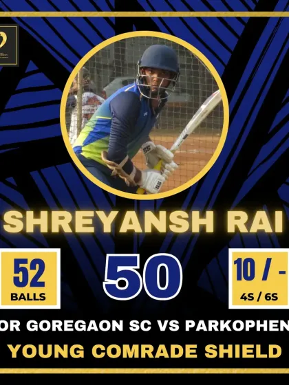 Shreyansh Rai scores a quick half-century in the Young Comrade Shield.
