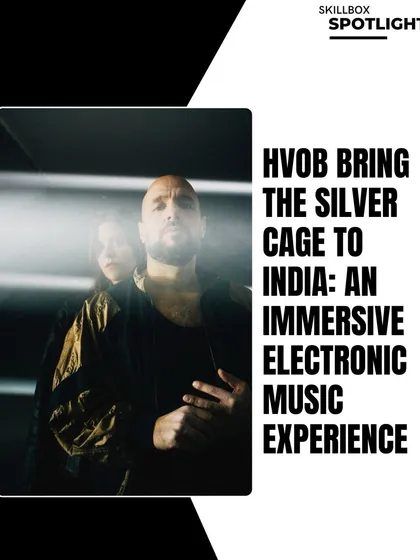 A bold graphic announcing HVOB's 'The Silver Cage' tour, calling it an immersive electronic music experience.