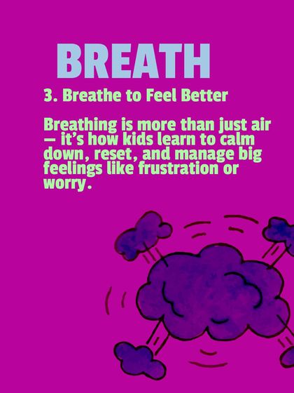 An infographic explaining how breathing exercises in yoga help kids manage their feelings.