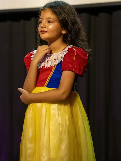 A close-up of another Snow White, showcasing a subtle, thoughtful expression. We teach children that even small facial movements can convey a lot of emotion.