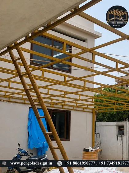 An inside view of the carport framework attached to the main building. We ensure a secure and seamless connection to the existing structure, making the carport feel like an integral part of the home's original design.