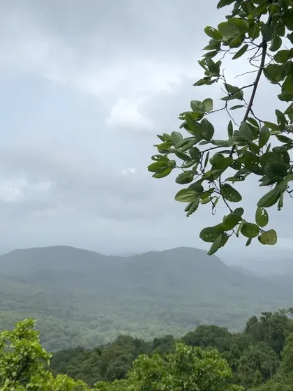 A view of the rolling green hills of the Western Ghats on a cloudy day, a common and beautiful sight on our weekend escapes.