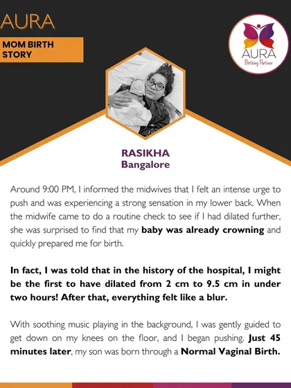"I might be the first to have dilated from 2 cm to 9.5 cm in under two hours!" Rasikha's midwife was stunned by her rapid progress, and just 45 minutes later, her son was born.