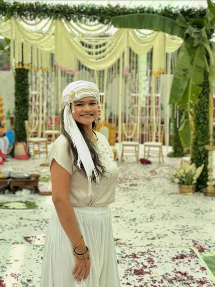 My look for the traditional South Indian wedding ceremony, dressed in simple white to respect the customs of the event.