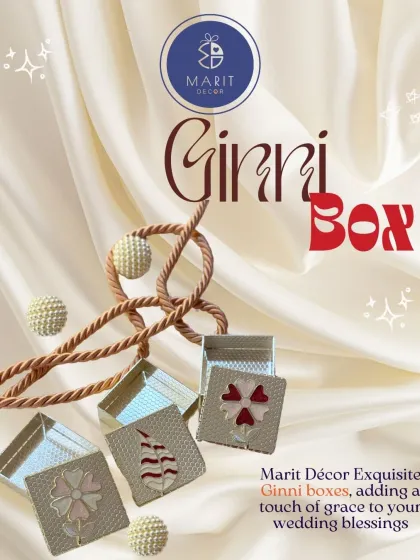 An elegant poster for my Ginni Box collection, highlighting how these exquisite little boxes add a touch of grace to your wedding blessings.