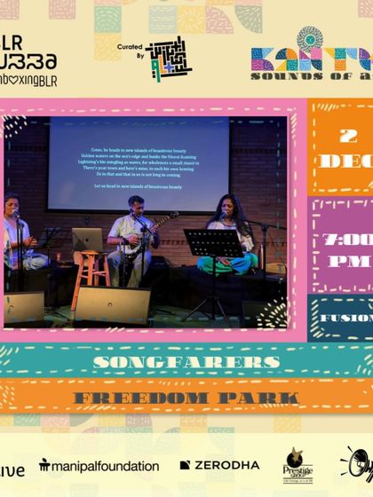 The poster for our 'Songfarers' show at Freedom Park, an intimate, genre-bending set with Bindhumalini and Vedanth.
