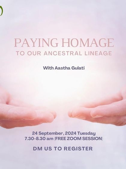 Pitru Paksha is a time to pay homage to our ancestral lineage, honoring the blessings and releasing the burdens. This poster invites you to a free group healing and recitation session to align with your legacy and open up to the resources meant for you.