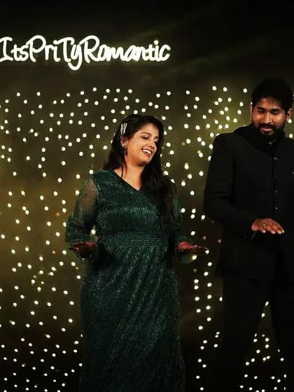 A fun and energetic dance from the bride and groom against a backdrop of twinkling lights. This shows a more upbeat and playful side of couple choreography.