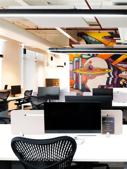 The mural as seen from the office workspace, adding a vibrant and inspiring element to the daily environment.