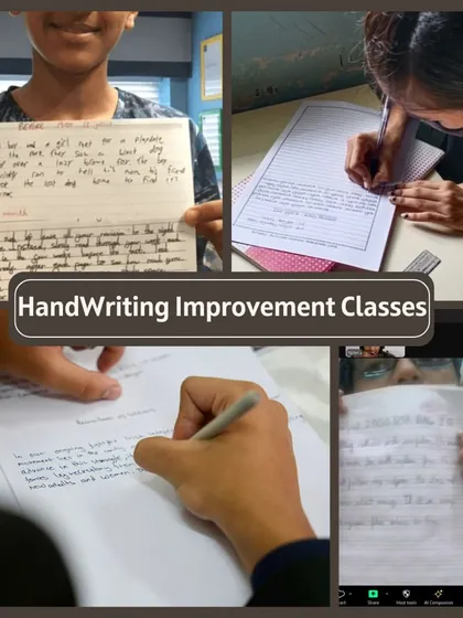 This collage captures the heart of my handwriting improvement classes. You can see students proudly displaying their work and focusing on their practice, all part of the journey to becoming confident writers.