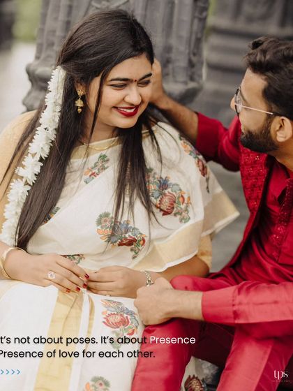 It’s not about poses, it’s about presence. The goal of a pre-wedding shoot is to capture the genuine love and connection you have for each other, like this beautiful moment shared between the couple in traditional attire.