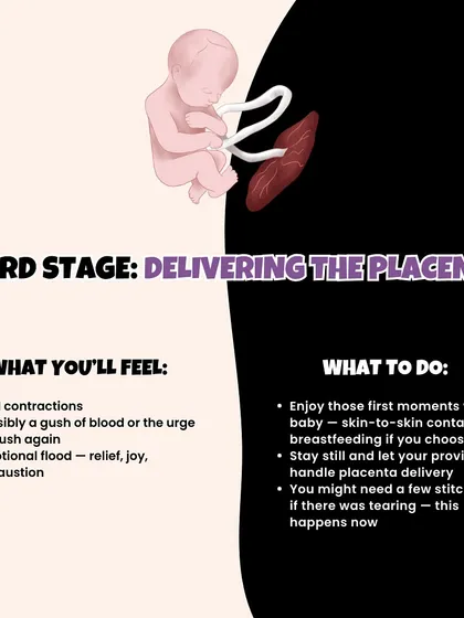 Third Stage (Delivering the Placenta): After your baby is born, you'll have a few more mild contractions to deliver the placenta. This is a time for skin-to-skin and enjoying those first moments.