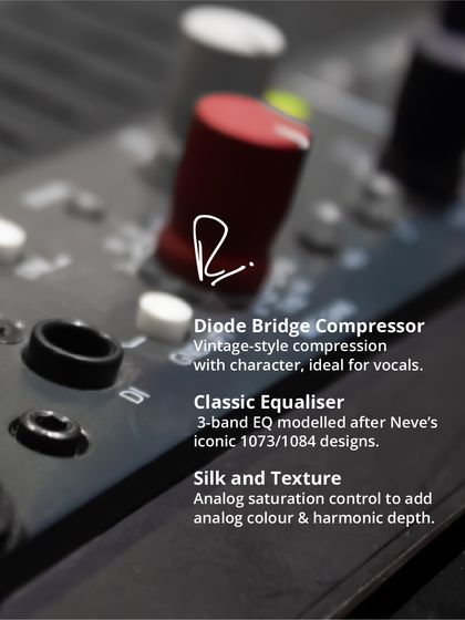 A closer look at the Shelford Channel's features, including its diode bridge compressor for vintage character, classic 3-band EQ, and the 'Silk' control for adding analog harmonic depth.