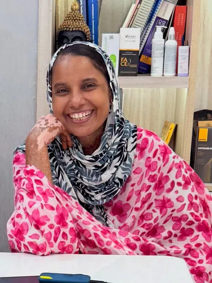 The confident smile of my patient, Nazma, after her treatment. This is the ultimate goal: to help you feel happy and comfortable in your own skin.