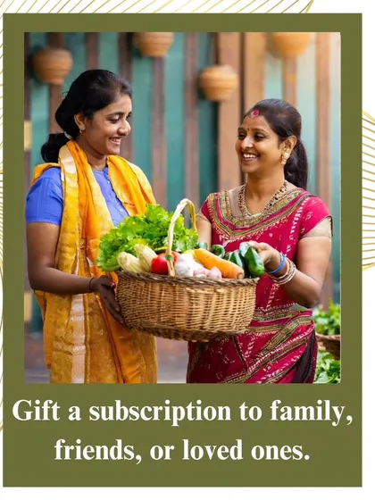 Share the gift of health with friends and family. Our organic produce subscription is a thoughtful and nourishing present that shows you care, perfect for any occasion. Here, one of our community members shares a basket of fresh greens and vegetables.