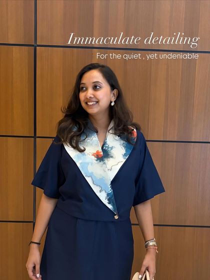 A closer look at the immaculate detailing of the Nebula set. The oversized collar, featuring my abstract art, is designed for a quiet yet undeniable presence.