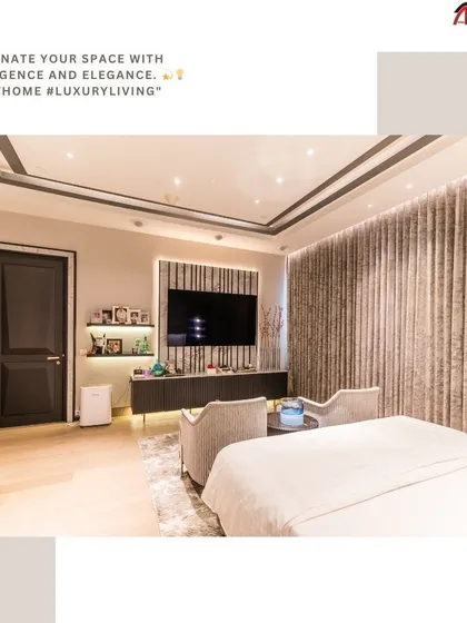 We illuminate your space with intelligence and elegance. This bedroom demonstrates how automated lighting and curtains can transform a room, providing both privacy and the perfect ambiance at the touch of a button.