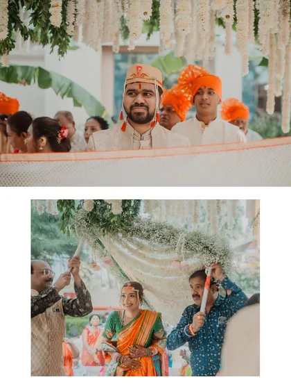 The anticipation builds during a Maharashtrian wedding as the antarpat separates the bride and groom before they see each other. We capture these culturally rich and emotional moments.
