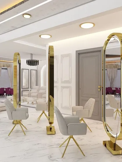 Welcome to our salon. We've designed our space to be modern, comfortable, and professional. This view shows our styling stations, where we use top-of-the-line equipment and products to give you the best possible experience and results.