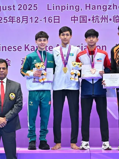 Presenting medals at the AKF Asian Youth Open Karate Championship. I am always proud to see the high level of talent emerging from across Asia.