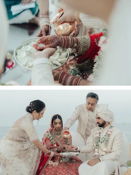 The Kanyadaan, a profound moment where a father places his daughter's hand in the groom's. These are the traditions we hold dear and present with heartfelt elegance.