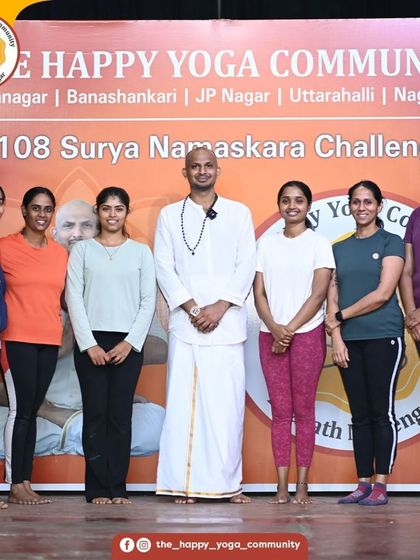 A group of dedicated women from our community after completing the 108 Surya Namaskara challenge. Their strength and commitment is an inspiration.