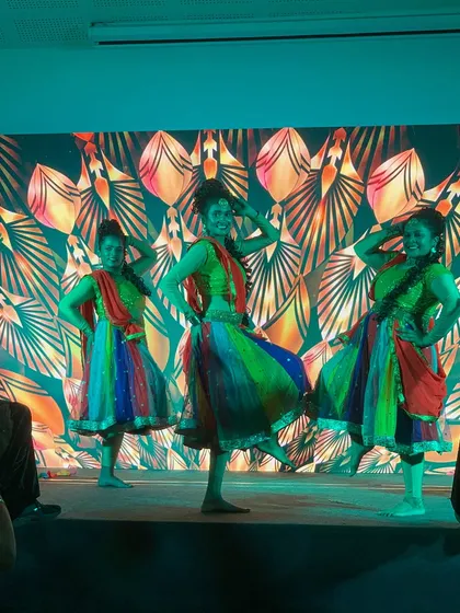 A glimpse of our Indian folk dance repertoire, performed at a corporate event in Dandeli. The vibrant, multi-colored costumes and energetic poses showcase the rich cultural variety we bring to company events across Karnataka and beyond.