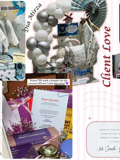 A collage celebrating three years of Adorzee! It features some of my proudest moments, including creating hampers for celebrities like Genelia Deshmukh and Dia Mirza.