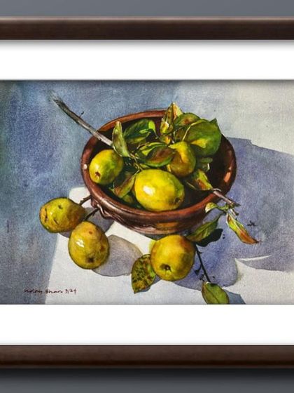 The guava still life, presented in a digital frame.