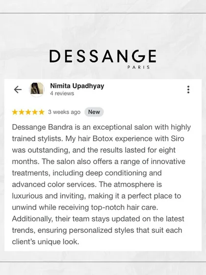 An exceptional salon with highly trained stylists. This client highlights our long-lasting hair botox results, innovative treatments, and luxurious atmosphere, making us a perfect place to unwind.