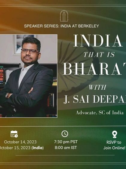 The poster for my virtual interaction with students of UC Berkeley. The topic was "India that is Bharat," the central thesis of my first book, exploring our identity beyond its colonial definitions.