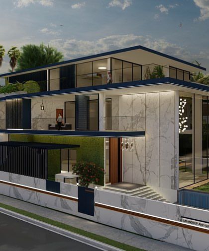 A variation of our modern villa design, rendered here with a slightly different color scheme. This demonstrates how we can adapt our core design principles to different client preferences.