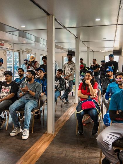 A full house for the rider briefing. We make sure everyone, from first-timers to seasoned riders, is on the same page about track etiquette and safety before we head out.