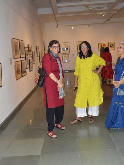 Historian Tapati Guha-Thakurta visiting the 'Hand Prints' exhibition.