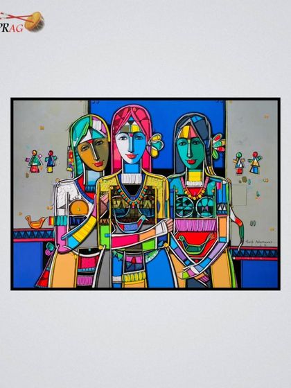 Another work by Girish Adannavar, where the simple framing choice allows the viewer to focus on the expressive figures and the relationships between them.